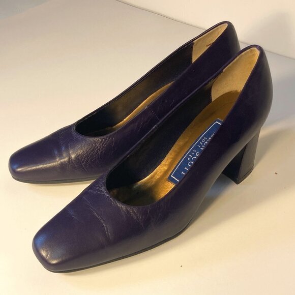 Karen Scott SZ 6.5 Harper 1 Dark Purple leather square toe block heel pumps - Picture 1 of 9